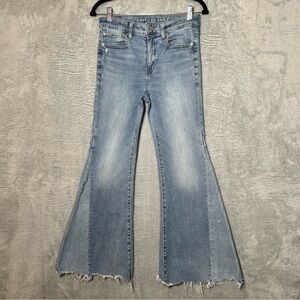 American Eagle Festival Flare Jeans Womens 6 Short Distressed Stretch Blue Denim
